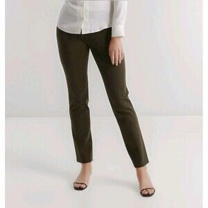 Quince Ponte Pant Medium Tall Ultra-Stretch Straight Leg Olive Green Pull-On